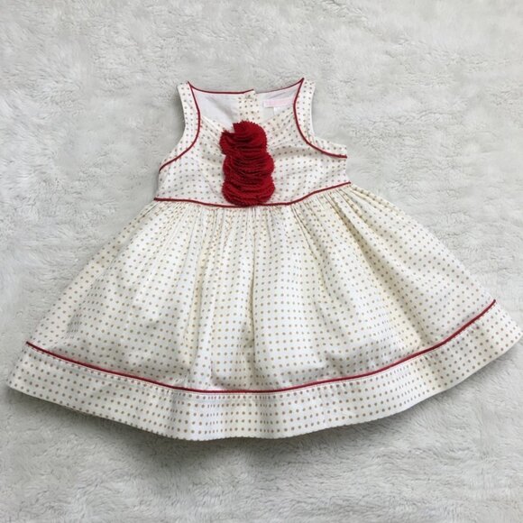Janie and Jack Girls Beige Red Open Flare Polka Dot Party Dress Size 3-6 Months
